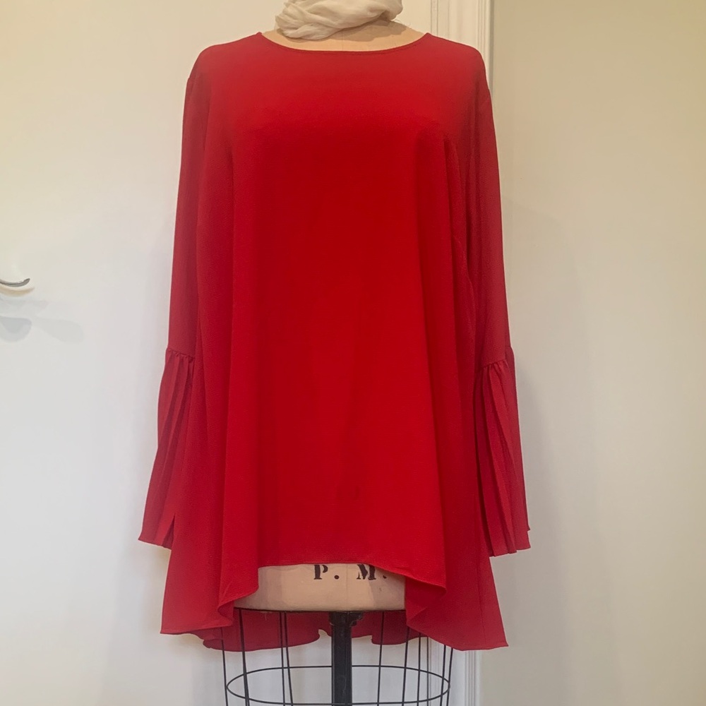 Vince Scarlet Red Women's Tunic with pleated bell sleeves